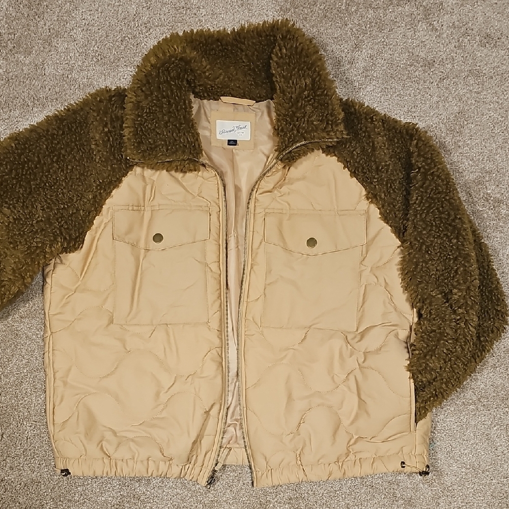 Universal Thread Brown and Tan Bomber Jacket with Sherpa Accents